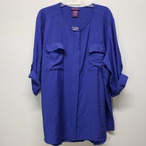 Womens Plus Long Sleeve Button Down Shirt Blouse 20/22W Clematis Blue
